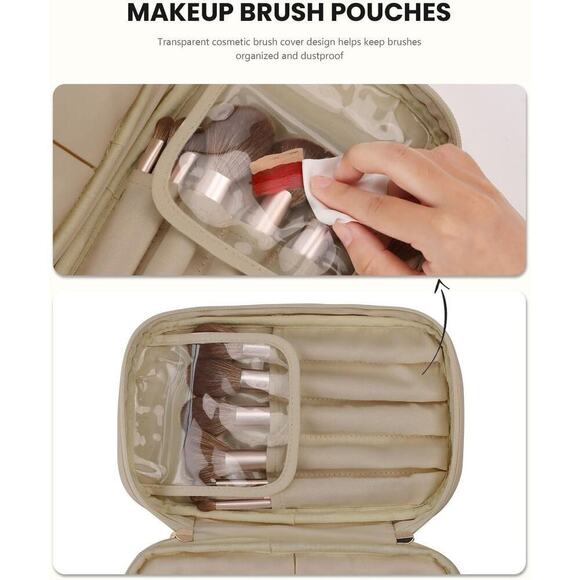 Clear Makeup Bag PU Leather Large Wide-Open Double Layer Cosmetic Bag - Picture 4 of 6